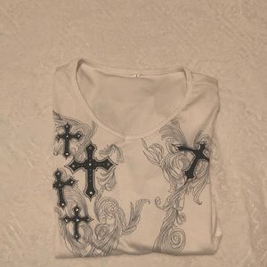 White long sleeved graphic top